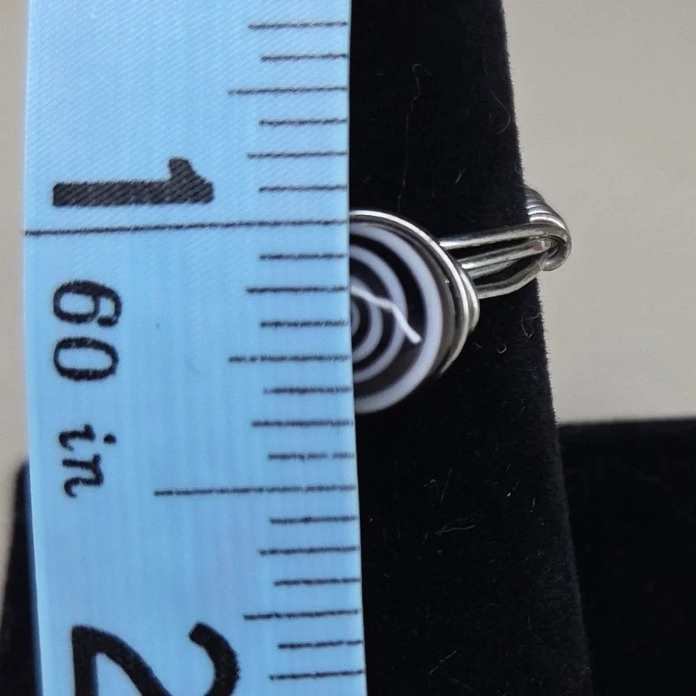 Handmade Wire Wrapped Ring Black White Hypnotize Swirl Glass Bead Boho Size‎ 7.5